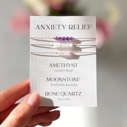 Calm Crystal Moonstone, Amethyst & Rose Quartz Bracelet Set