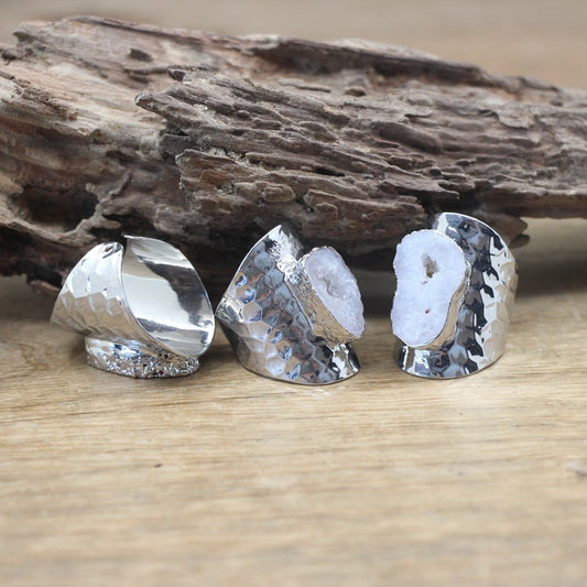 White Quartz Druzy Adjustable Rings