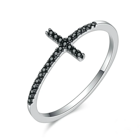 Black Stone Cross Ring