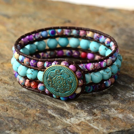 Turquoise & Jasper Stone Wrap Bracelet - SoulShyne Products